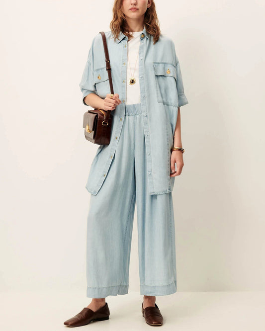 Women's 7/8 Length Wide-Leg Pants Lyocell Twill - Indigo
