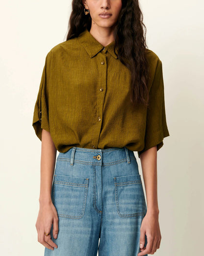 SESSUN | Shirt Kalya in Agave-Green - Loose Seersucker