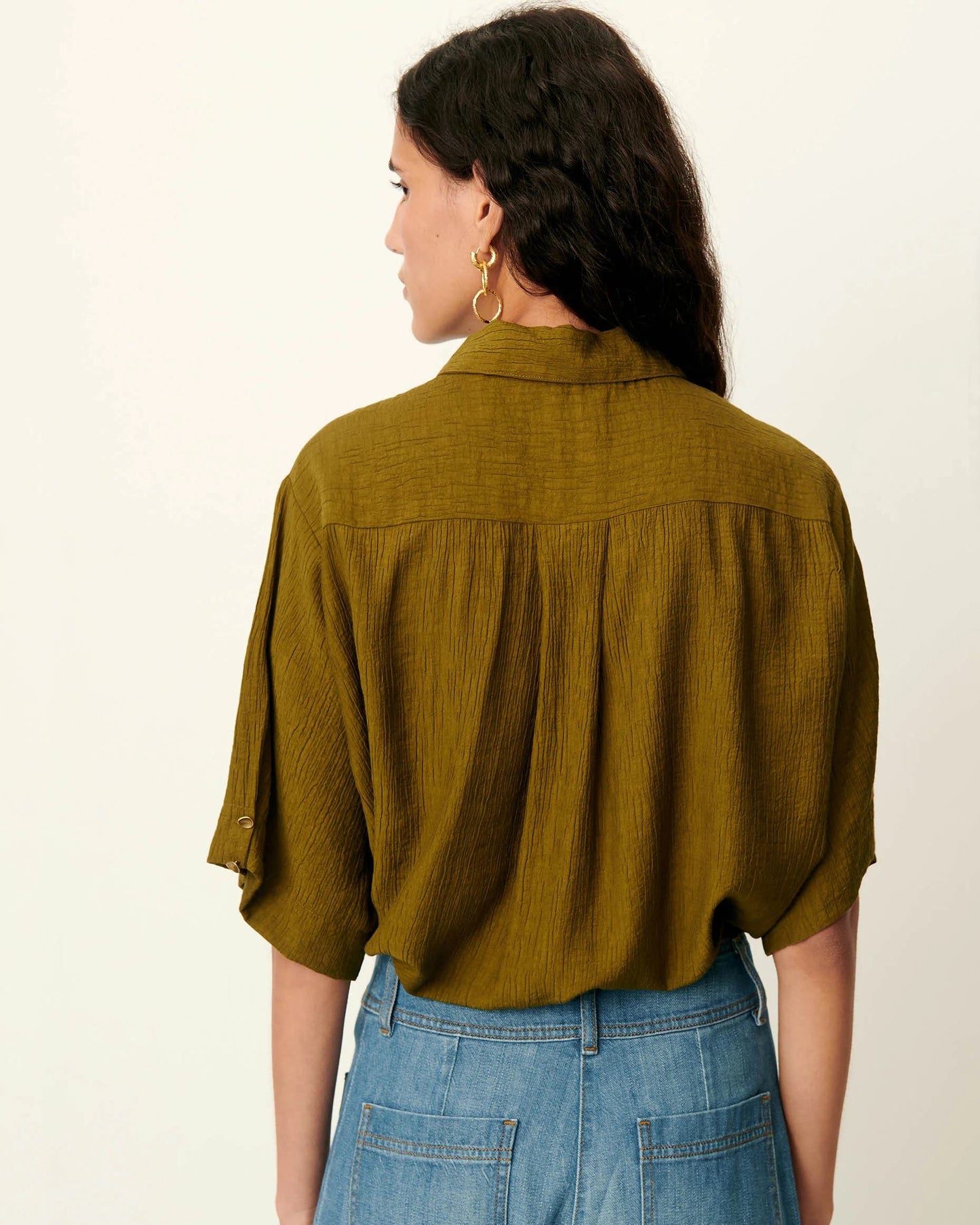 SESSUN | Shirt Kalya in Agave-Green - Loose Seersucker