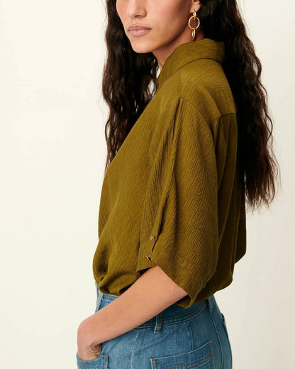 SESSUN | Shirt Kalya in Agave-Green - Loose Seersucker