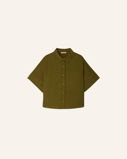 SESSUN | Shirt Kalya in Agave-Green - Loose Seersucker