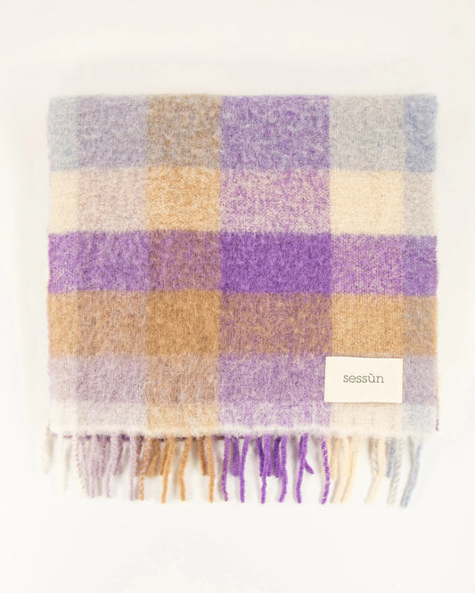 Sessun | Lucio Check Scarf - Fringed Wool Blend in Lila