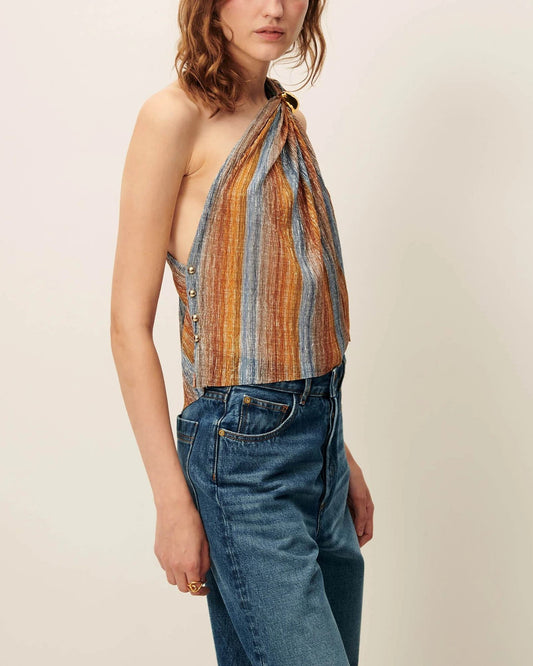 Women's Blouse Pleated Metallic Polyester Crépon - Mirazul