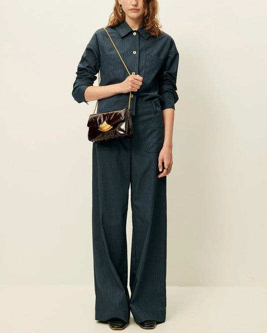 Sessun | Manhatti Flared Pant - High-Rise Linen Cotton Worker-Blue