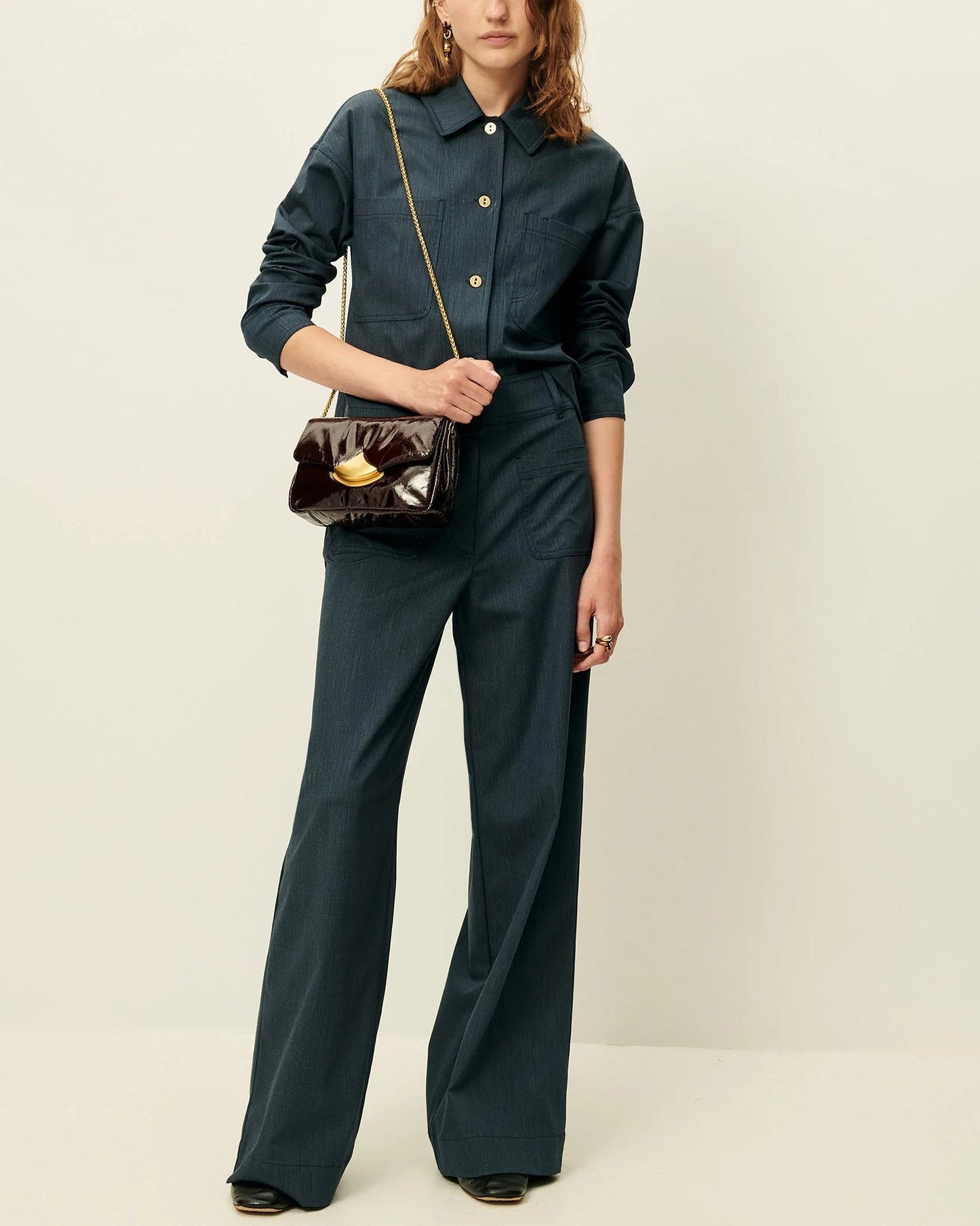 Sessun | Manhatti Flared Pant - High-Rise Linen Cotton Worker-Blue