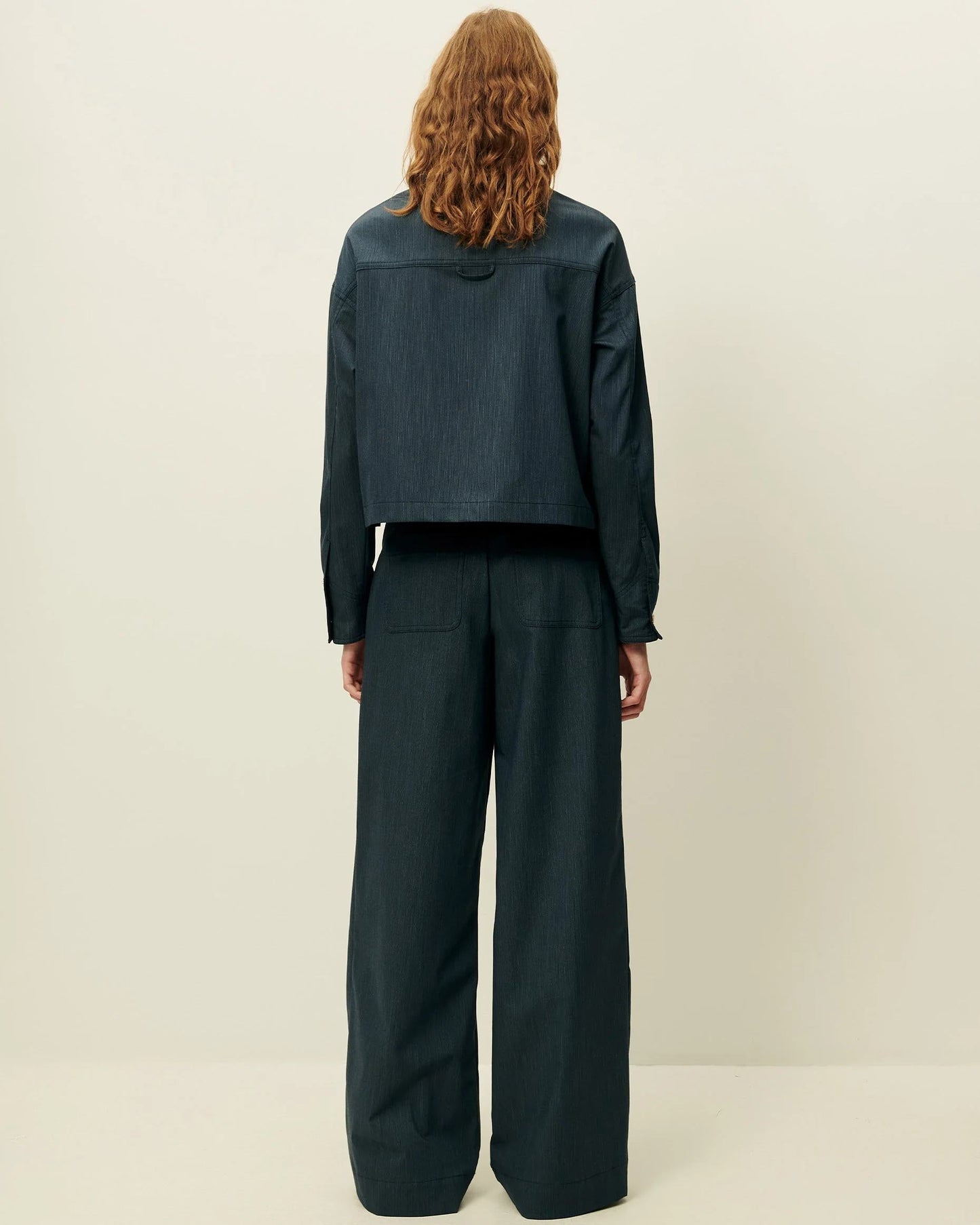 Sessun | Manhatti Flared Pant - High-Rise Linen Cotton Worker-Blue