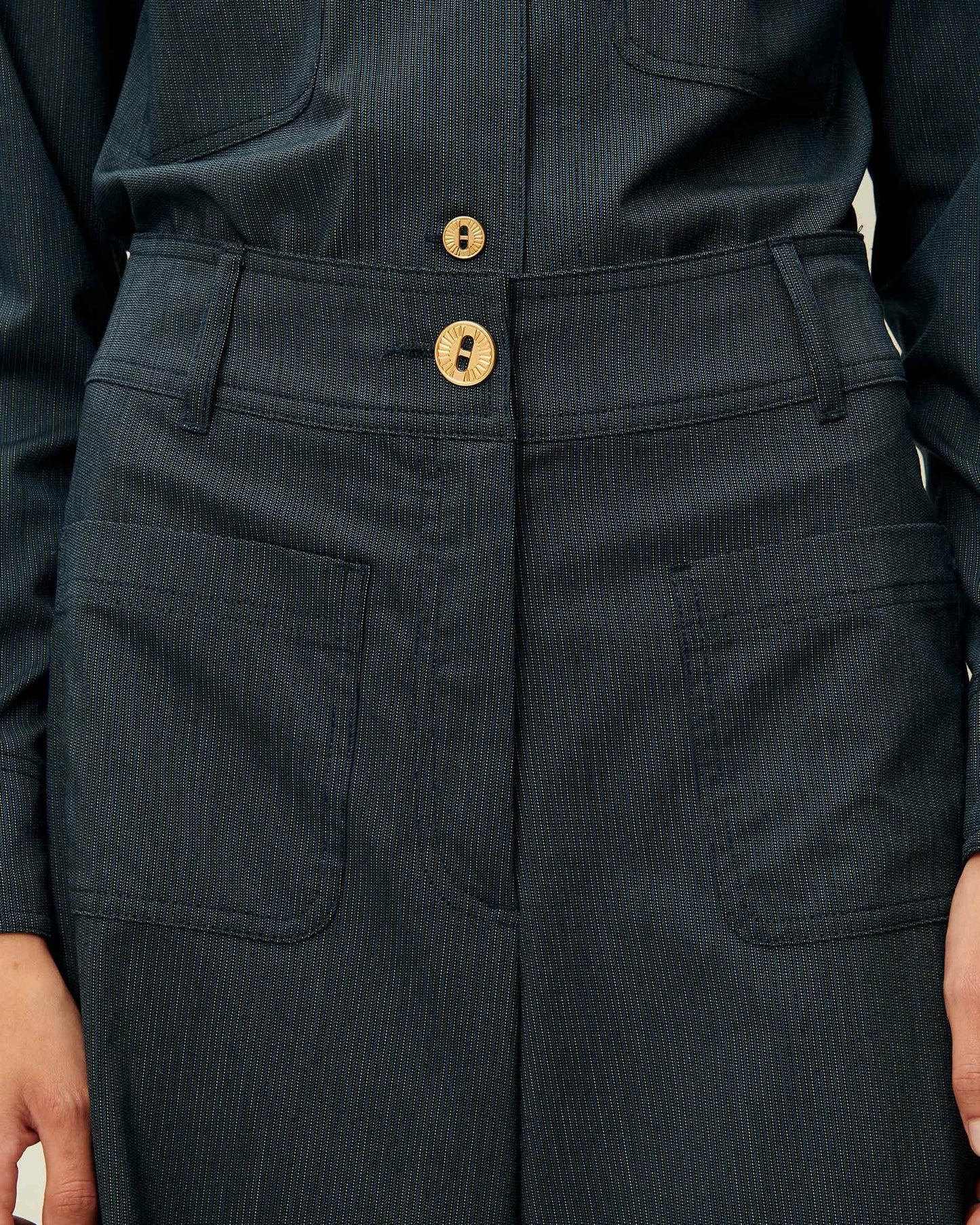 Sessun | Manhatti Flared Pant - High-Rise Linen Cotton Worker-Blue