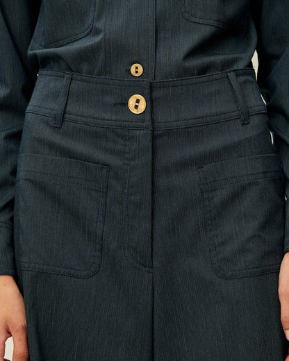 Sessun | Manhatti Flared Pant - High-Rise Linen Cotton Worker-Blue