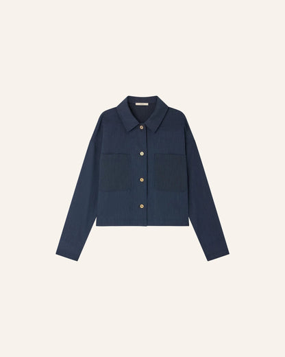 SESSUN | Unisex Slub-Yarn Cotton-Linen Overshirt - Worker-Blue