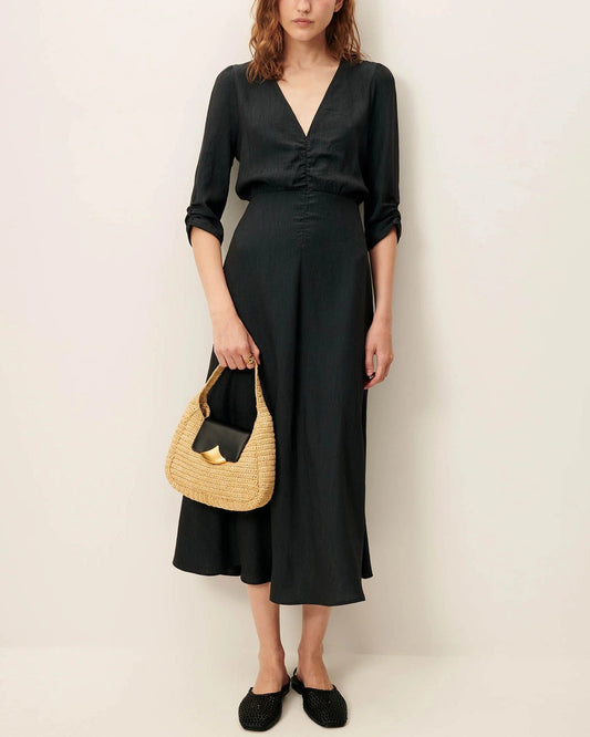 Sessun | Nylia Gathered Low Neck Dress - Smoke-Green