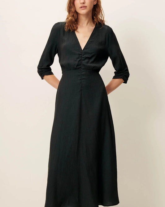 Sessun | Nylia Gathered Low Neck Dress - Smoke-Green