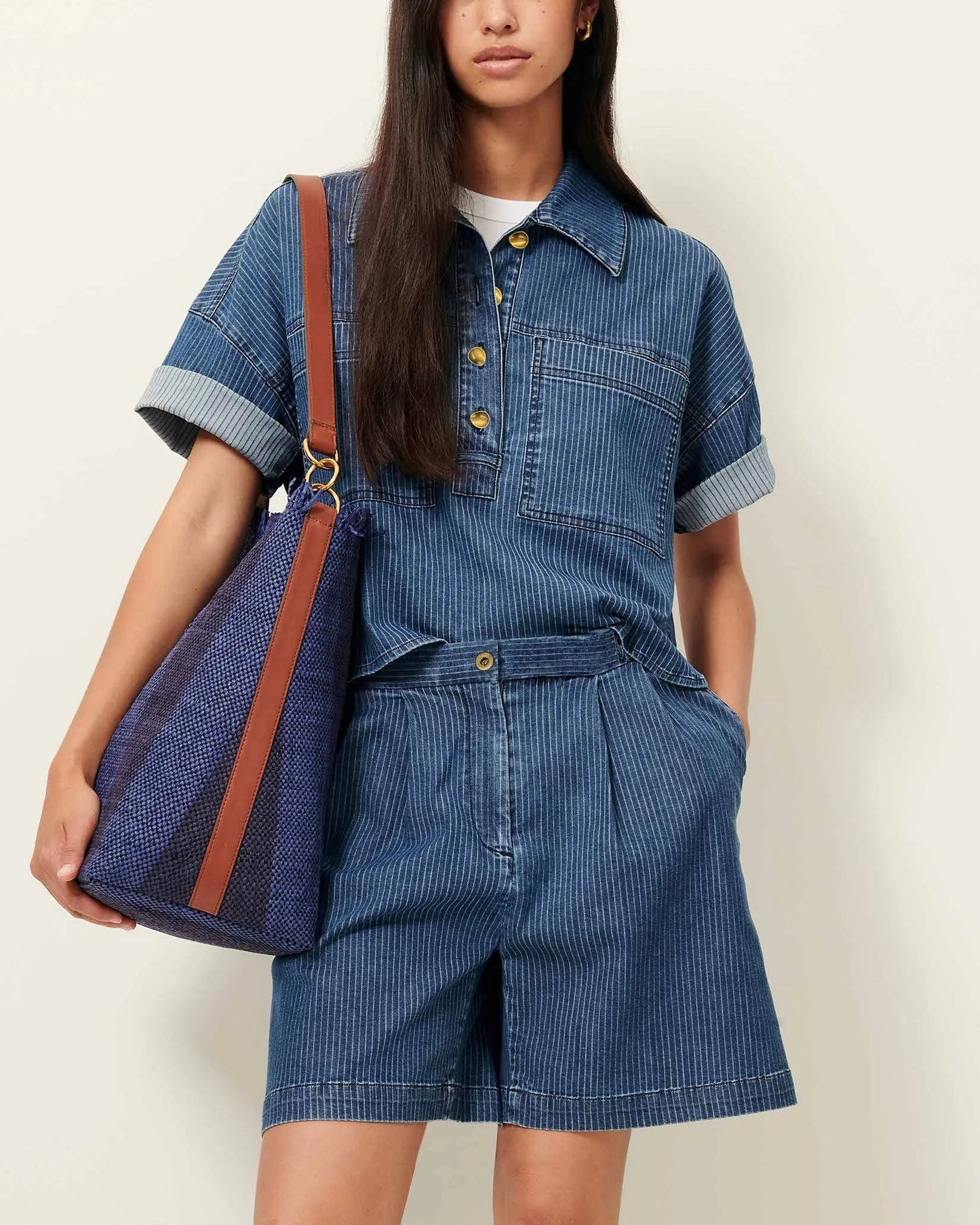 Sessun | Pleated Denim Twill Bermuda Shorts - Indigo Blue Regate-Blue