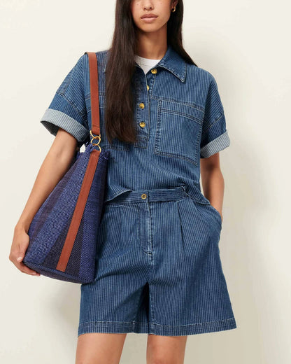 Sessun | Pleated Denim Twill Bermuda Shorts - Indigo Blue Regate-Blue