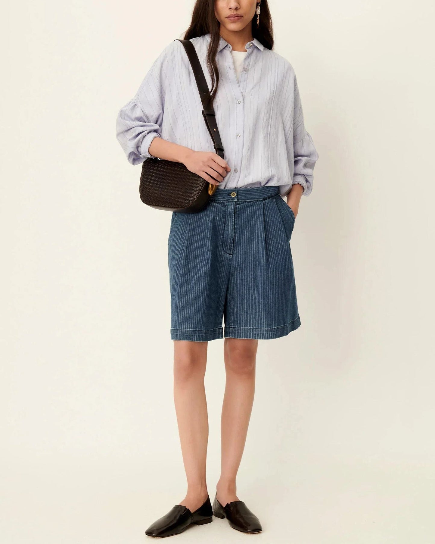 Sessun | Pleated Denim Twill Bermuda Shorts - Indigo Blue Regate-Blue