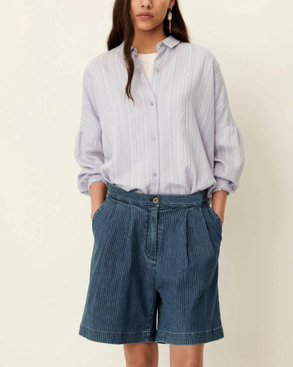 Sessun | Pleated Denim Twill Bermuda Shorts - Indigo Blue Regate-Blue