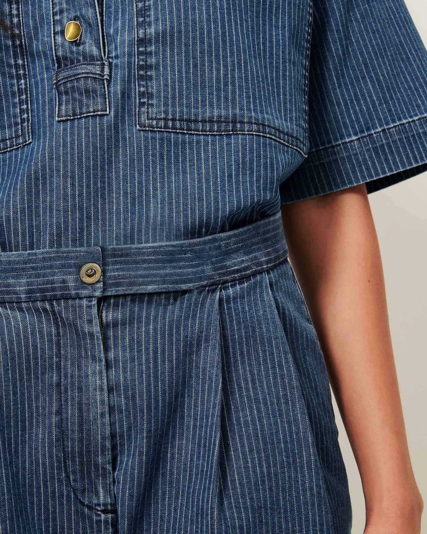 Sessun | Pleated Denim Twill Bermuda Shorts - Indigo Blue Regate-Blue
