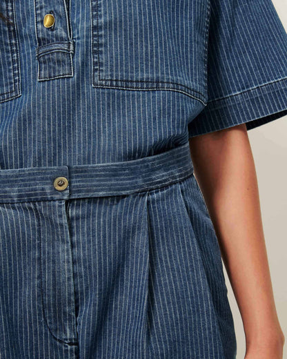 Sessun | Pleated Denim Twill Bermuda Shorts - Indigo Blue Regate-Blue