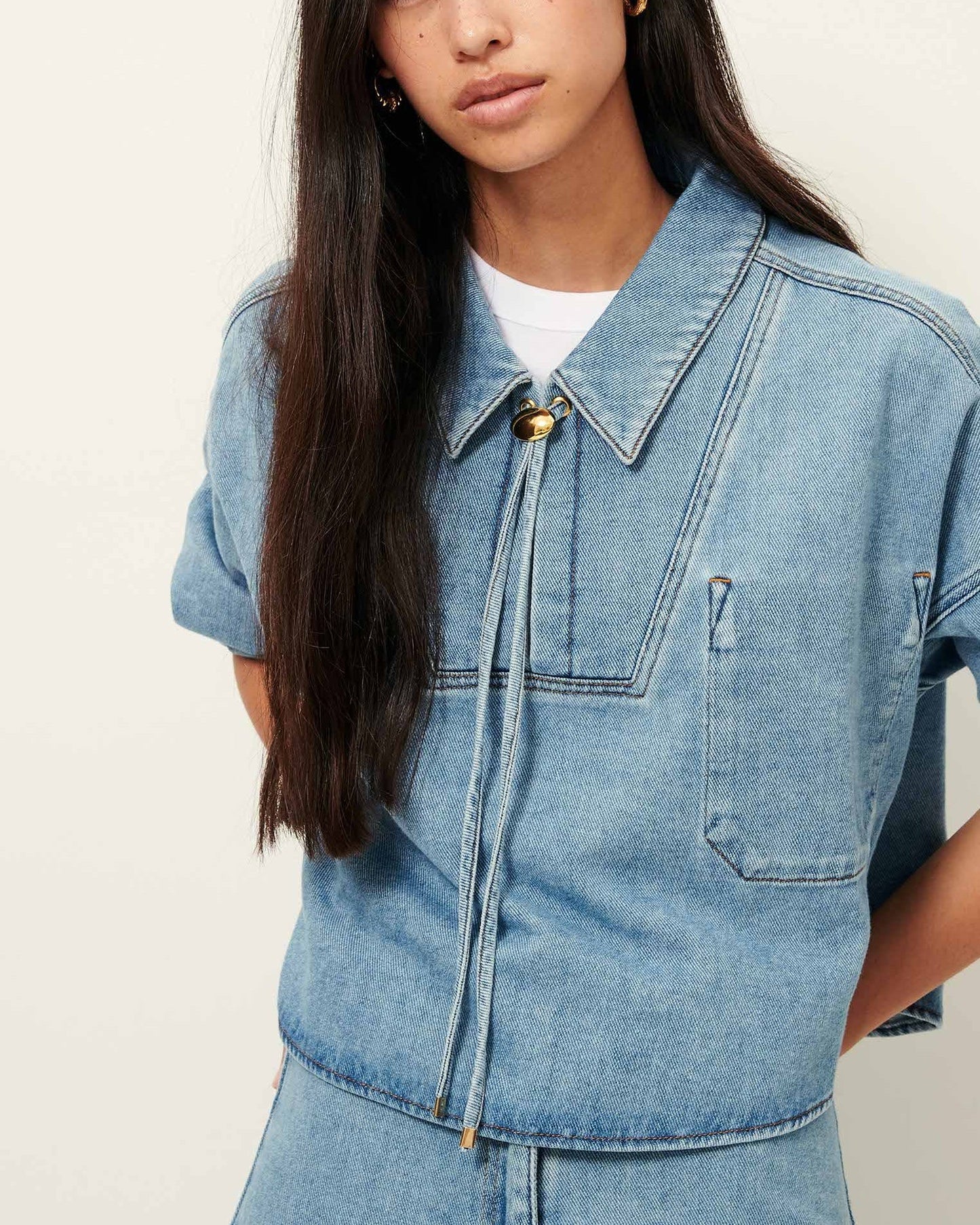Sessùn | Button-Down Denim Blouse - Organic Cotton Twill Azuru