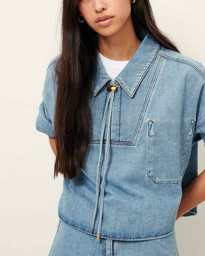 Sessùn | Button-Down Denim Blouse - Organic Cotton Twill Azuru
