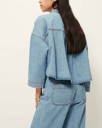 Sessùn | Button-Down Denim Blouse - Organic Cotton Twill Azuru