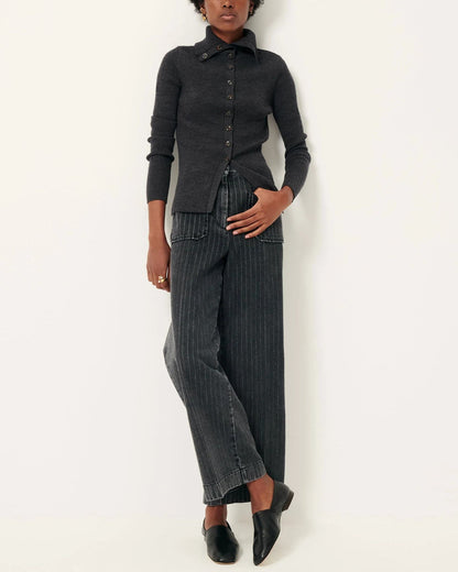 Sessun | Shimoteka High-Neck Cardigan - Merino Wool Rib Knit Graffit