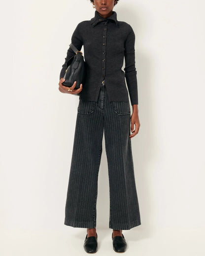 Sessun | Shimoteka High-Neck Cardigan - Merino Wool Rib Knit Graffit