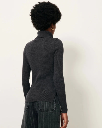 Sessun | Shimoteka High-Neck Cardigan - Merino Wool Rib Knit Graffit