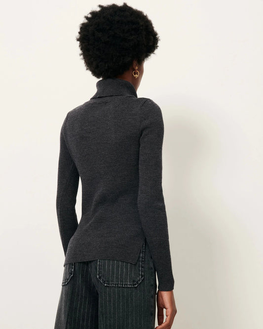 Sessun | Shimoteka High-Neck Cardigan - Merino Wool Rib Knit Graffit