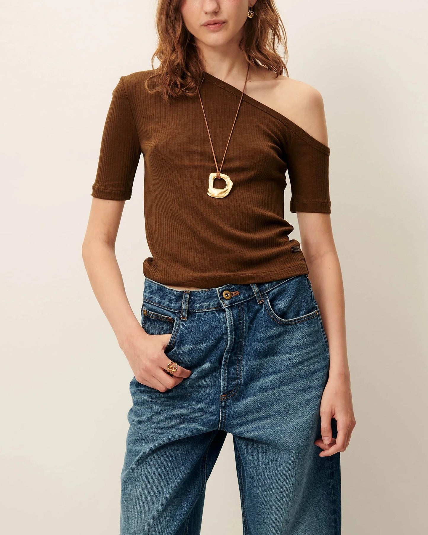 Women Fitted Short-Sleeve T-Shirt Ribbed Jersey - Baobab