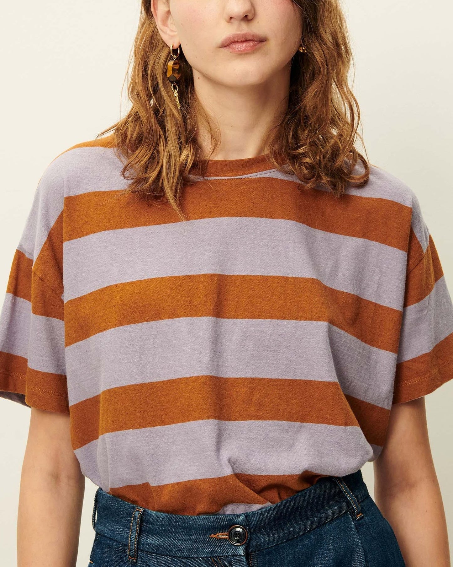 Unisex Tshirt Cotton-Linen Jersey - Multicolor Stripe