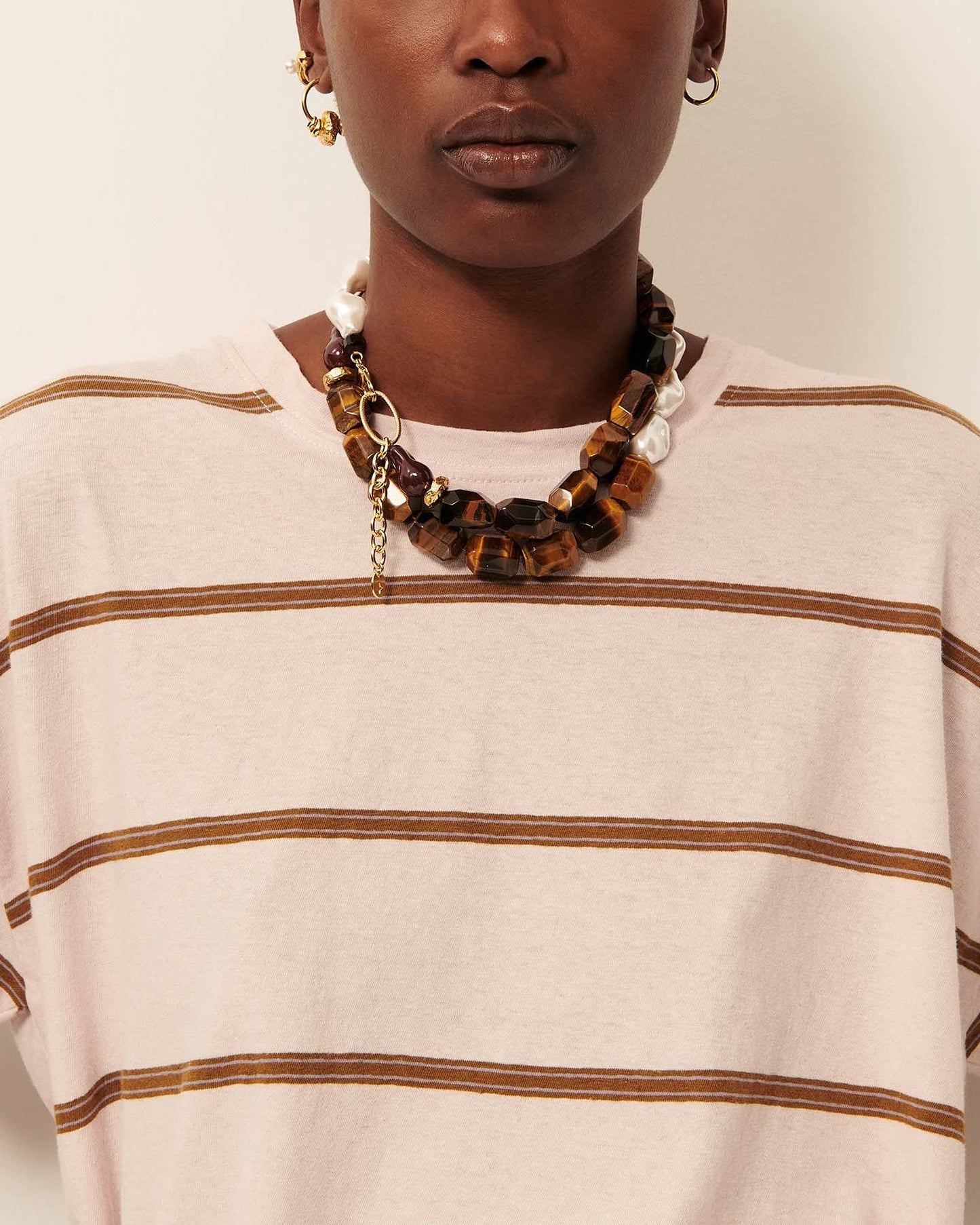 Women T-Shirt Striped Cotton And Linen Jersey - Rosee