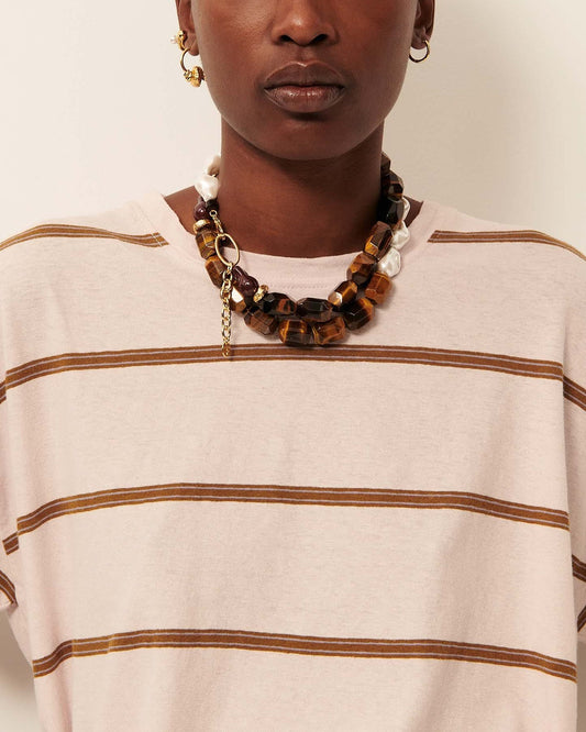 Women T-Shirt Striped Cotton And Linen Jersey - Rosee