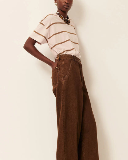 Women T-Shirt Striped Cotton And Linen Jersey - Rosee