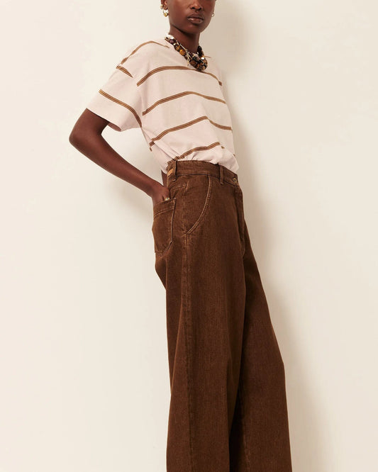 Women T-Shirt Striped Cotton And Linen Jersey - Rosee