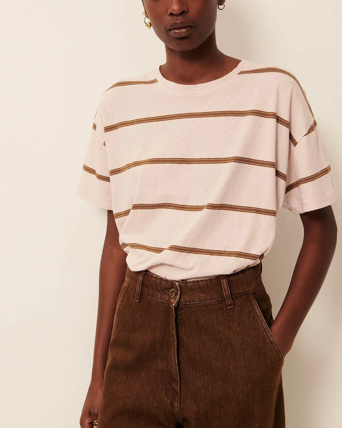 Women T-Shirt Striped Cotton And Linen Jersey - Rosee