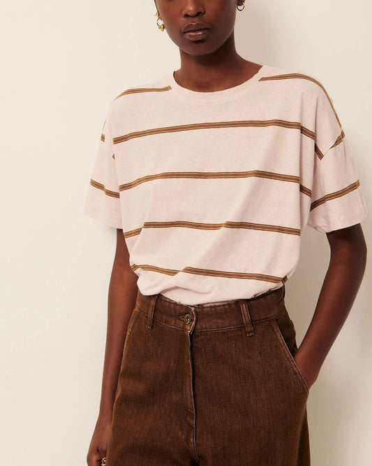Women T-Shirt Striped Cotton And Linen Jersey - Rosee