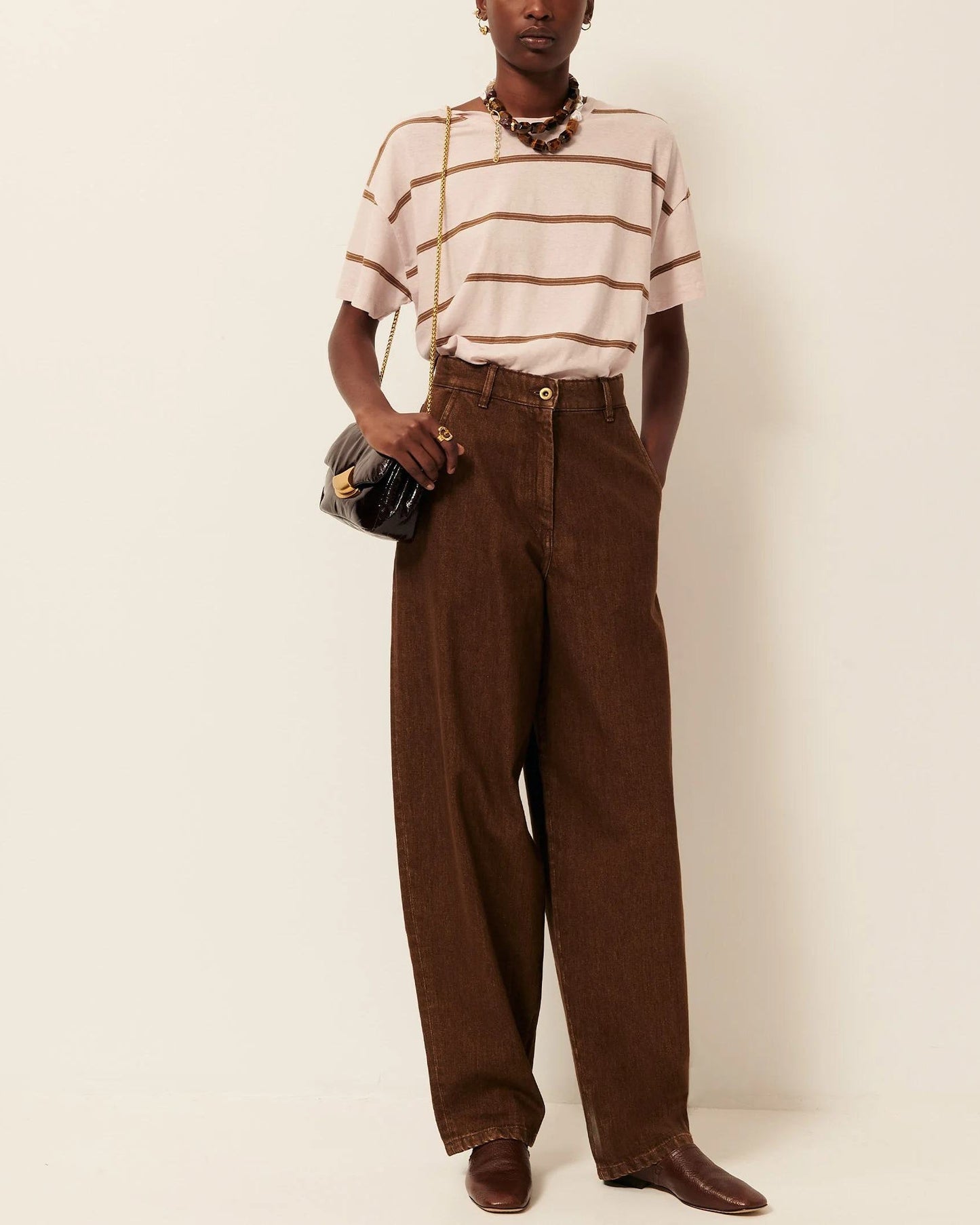 Women T-Shirt Striped Cotton And Linen Jersey - Rosee