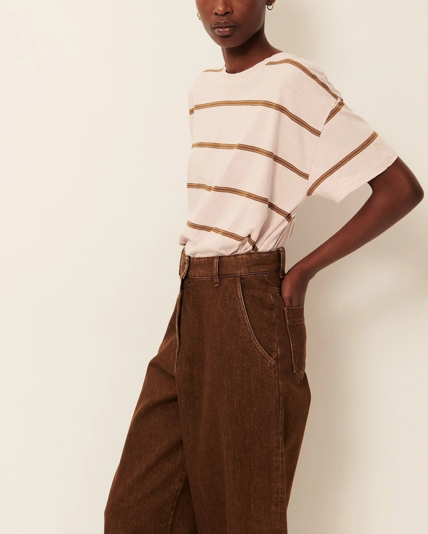 Women T-Shirt Striped Cotton And Linen Jersey - Rosee