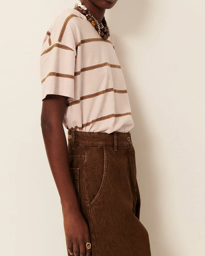 Women T-Shirt Striped Cotton And Linen Jersey - Rosee