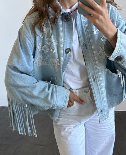 Unisex Denim Jacket Denim Fabric - Indigo Washed Vintage