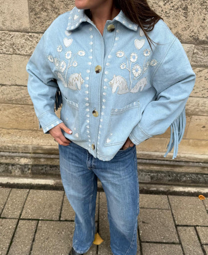 Unisex Denim Jacket Denim Fabric - Indigo Washed Vintage