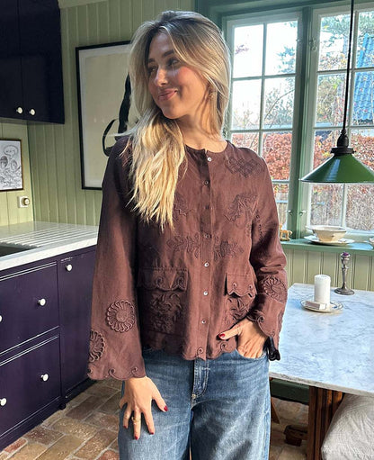 Sissel Edelbo | Ester Shirt - Cutwork Cotton-Linen Seal-Brown