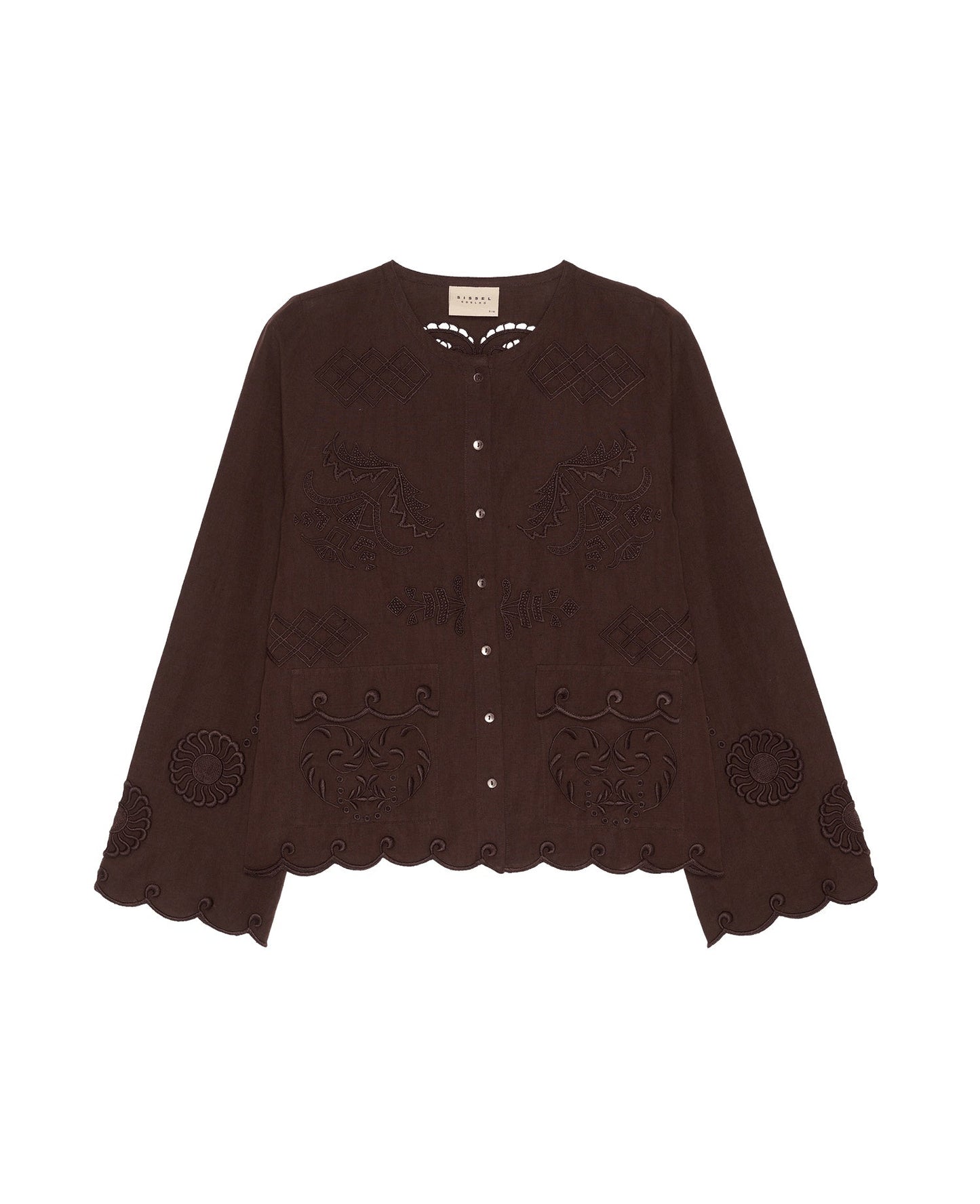 Sissel Edelbo | Ester Shirt - Cutwork Cotton-Linen Seal-Brown