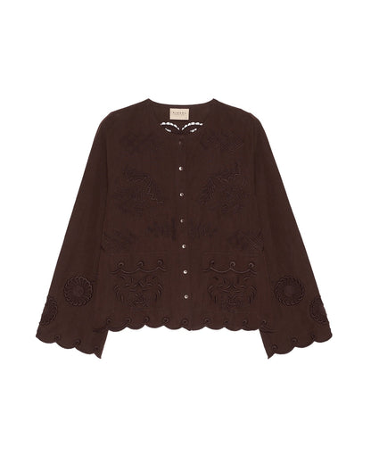 Sissel Edelbo | Ester Shirt - Cutwork Cotton-Linen Seal-Brown