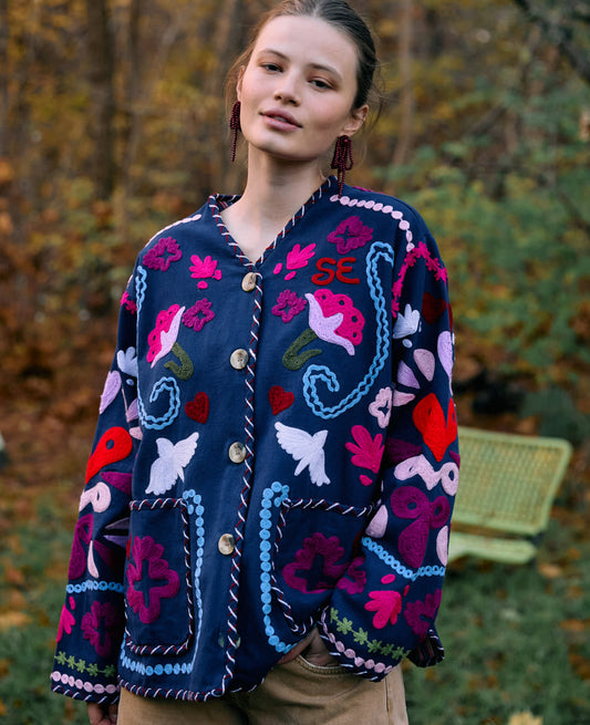 Sissel Edelbo | Maggie Suzani Embroidered Jacket - Navy-Festival
