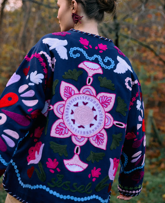 Sissel Edelbo | Maggie Suzani Embroidered Jacket - Navy-Festival