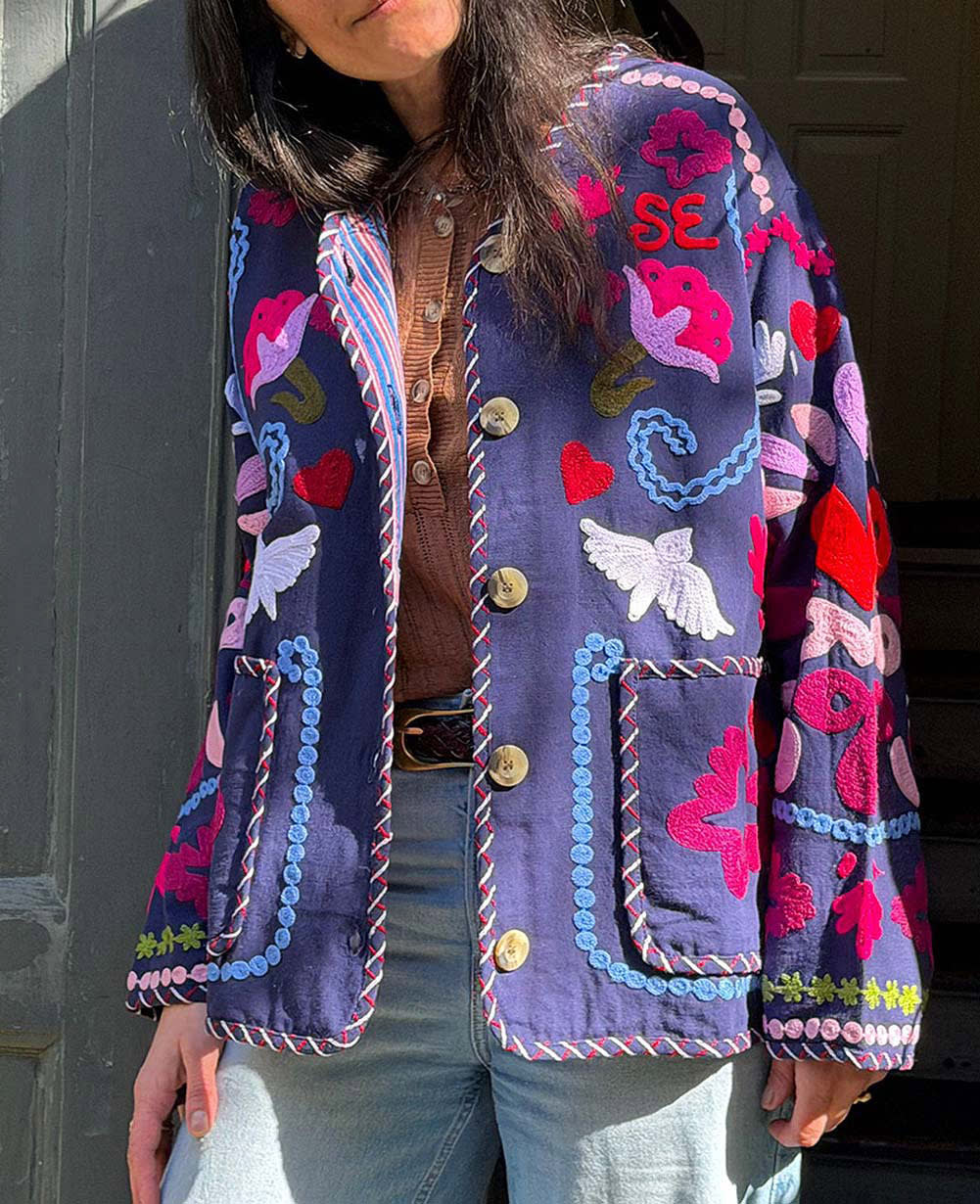 Sissel Edelbo | Maggie Suzani Embroidered Jacket - Navy-Festival