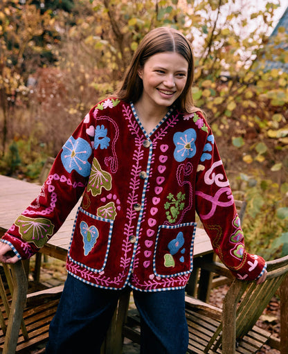 Sissel Edelbo | Maggie Jacket - Burgundy Suzani Velvet-Burgundy