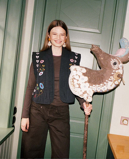 Sissel Edelbo | Samira Embroidered Vest - Almost-Black