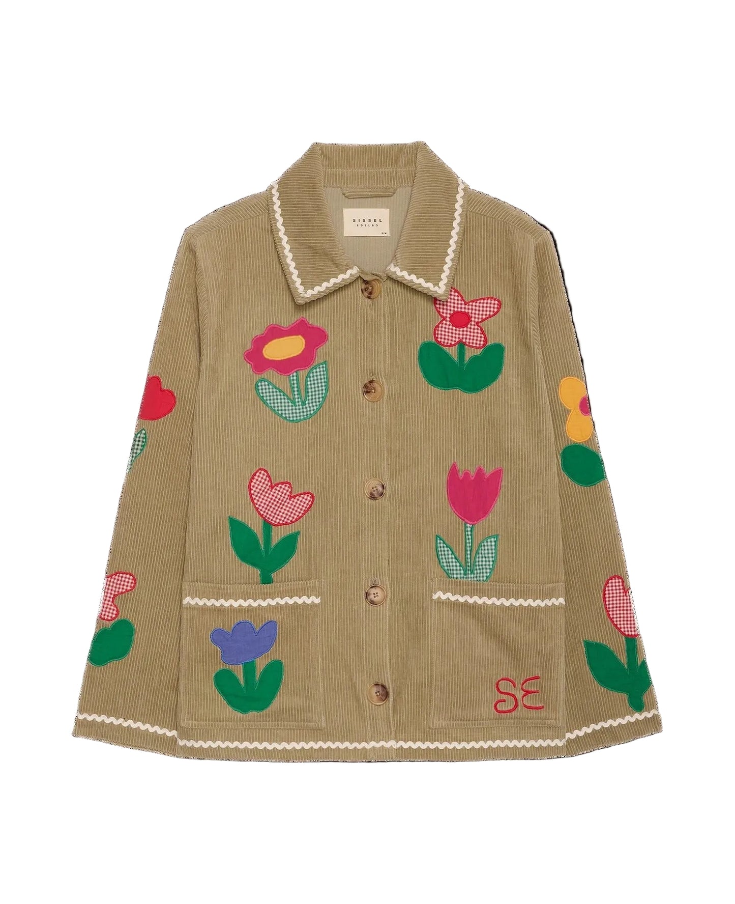 Beige jacket with floral embroidery on a black background